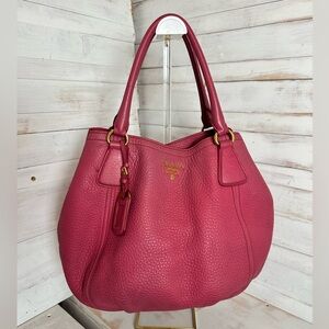 Prada Vitello Daino Pink Leather Hobo Shoulder Bag